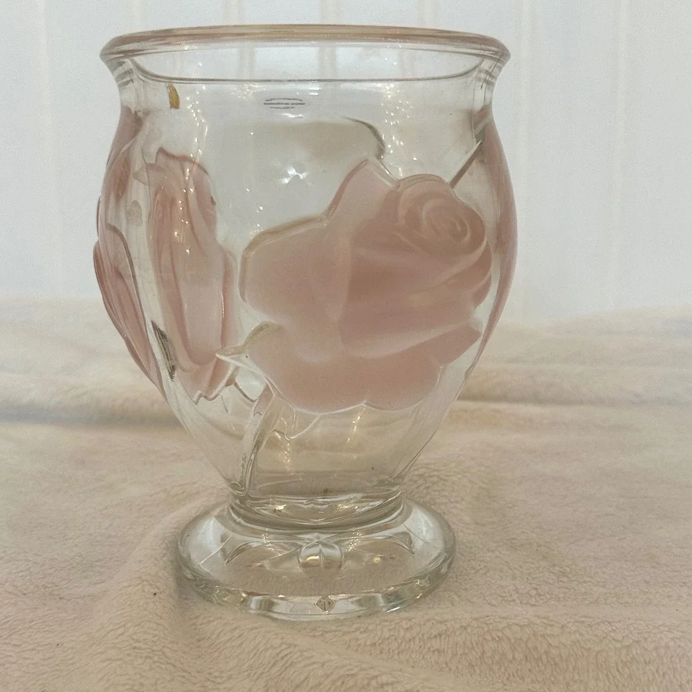 Teleflora Rose Vase Unisex 6 Inch Pink‎ Excellent Frosted Glass Made in France